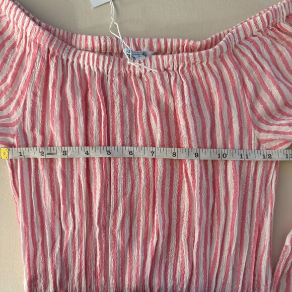 NWT Blue Island Pink White Metallic Striped Off The Shoulder Mini Dress Size S - Picture 9 of 11
